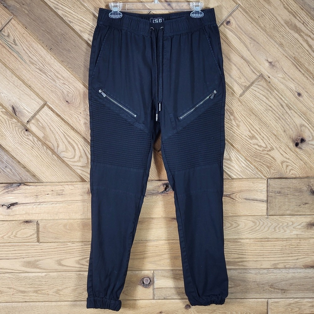 CSG Champs Sports Gear Moto Jogger Pants Mens Size M Black Biker Streetwear
